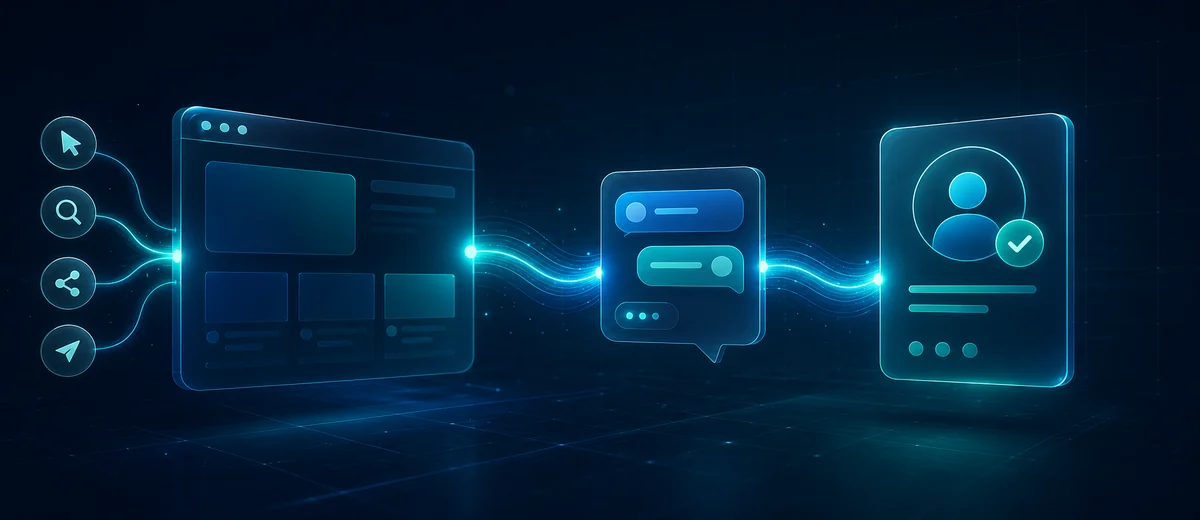 Путь посетителя от страницы через AI-диалог к квалифицированному обращению